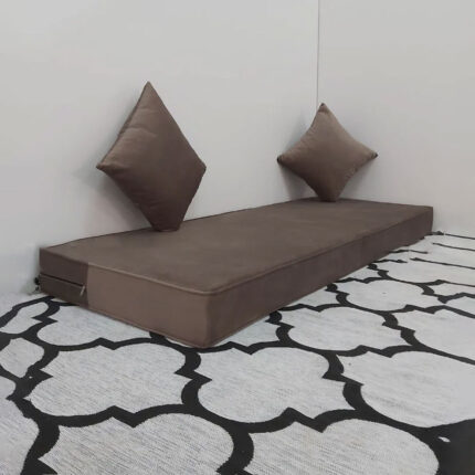 Matelas Mousse Avec 2 coussins Hauteur 14cm Tissu Velours Marron