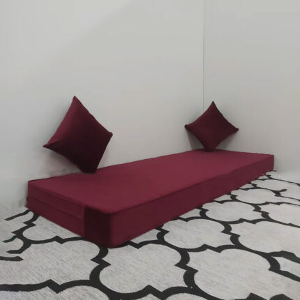 Matelas Mousse Avec 2 coussins Hauteur 14cm Tissu Velours Bordeau