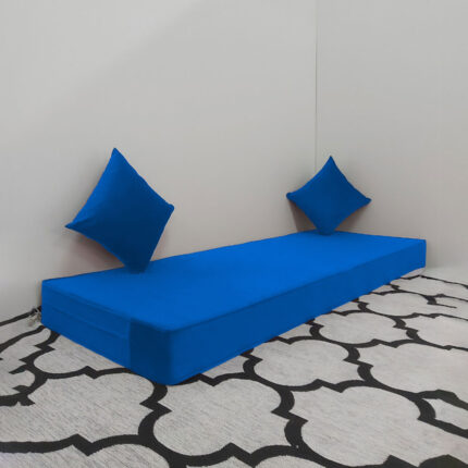 Matelas Mousse Avec 2 coussins Hauteur 14cm Tissu Velours Bleu