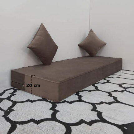 Matelas Mousse Avec 2 Coussins Hauteur 20 cm Tissu Velours Marron