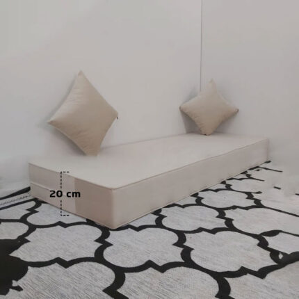 Matelas Mousse Avec 2 Coussins Hauteur 20 cm Tissu Velours Beige