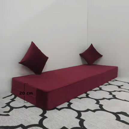 Matelas Mousse Avec 2 Coussins Hauteur 20 cm Tissu Velours Bordeau