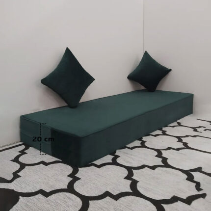 Matelas Mousse Avec 2 Coussins Hauteur 20 cm Tissu Velours Vert