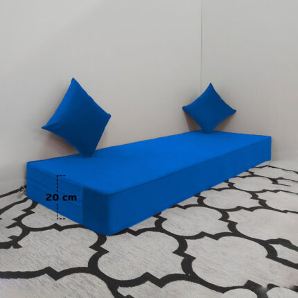 Matelas Mousse Avec 2 Coussins Hauteur 20 cm Tissu Velours Bleu